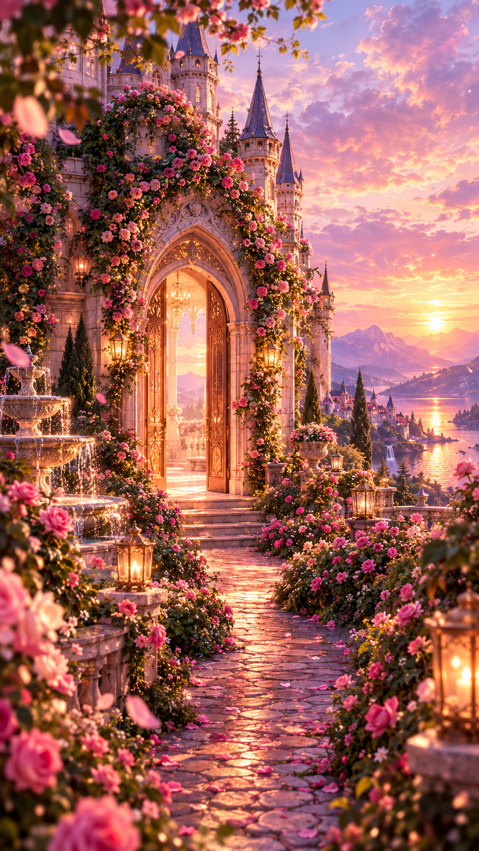Romantic castle at sunset